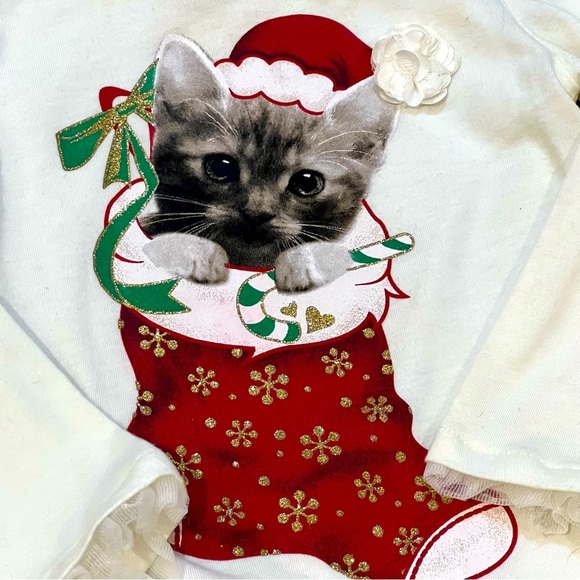 Christmas outfit skirt long sleeve top hair bow Santa kitty cat 18 months - Picture 5 of 10